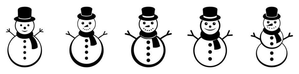 Wall Mural - snowman icon. set of various snowman icons. christmas decor. black drawn snowman. snowman's template
