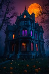 Wall Mural - A spooky Gothic Style mansion in the middle of a dark, foggy forest.