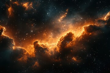 Wall Mural - A starry sky with a large orange cloud in the middle