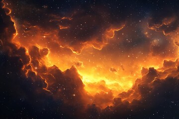 Wall Mural - A beautiful orange and white sky with clouds and stars