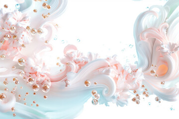 Poster - A soft blend of pastel colors swirls gracefully across the background, adorned with delicate floating bubbles. This tranquil design enhances any space with elegance