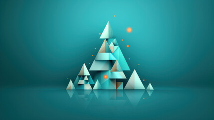 illustration of a christmas tree with geometric shapes on a cyan background