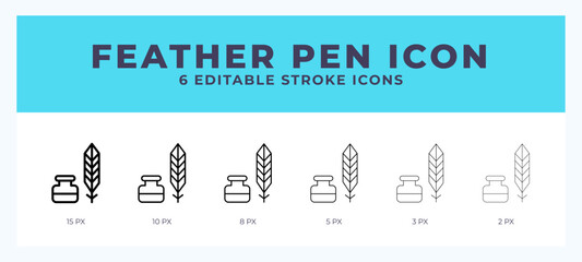 Sticker - Feather pen editable line icon. Vector illustration with different stroke.