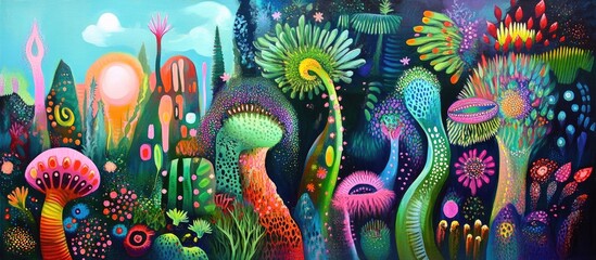 Wall Mural - Surreal artwork depicting nature created with acrylic paints on paper