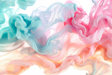 Poster - A vibrant display of flowing fabrics in pastel hues creates a mesmerizing background. The soft waves intertwine, forming an artistic blend of colors that evoke serenity and creativity
