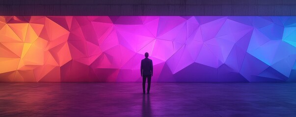 Poster - Artistic projection mapping on modern sculptures, bold colors, sharp contrasts, --chaos 10 --ar 5:2 --quality 2 --personalize 773tzfv --v 6.1 Job ID: 58f94272-8cc4-42c9-9fd6-b6062c352999
