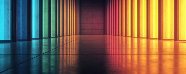 Poster - digital light projection on futuristic interiors, glowing with vibrant colors