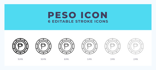 Sticker - Peso editable line icon. Vector illustration with different stroke.