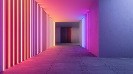 Poster - projection light mapping on futuristic architecture, glowing patterns on walls