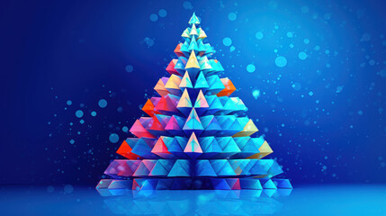 Wall Mural - Illustration of a christmas tree with geometric shapes on a vivid blue background