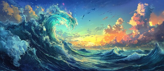 A vibrant and imaginative portrayal of a surreal ocean seascape