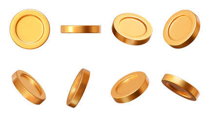 Wall Mural - 3d set realistic golden coins with different angles. symbol of gold and wealth. stock vector illustr
