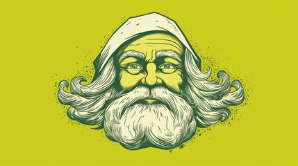 Illustration of Santa Claus face on a chartreuse background