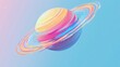 © DigitalDruid - Abstract colorful planet with rings against a blue backdrop Vivid shades of pink blue and yellow Surreal cartoon style space object ideal for T shirt and poster designs