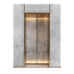 Poster - empty modern elevator with open doors is revealing a luminous foyer with marble walls