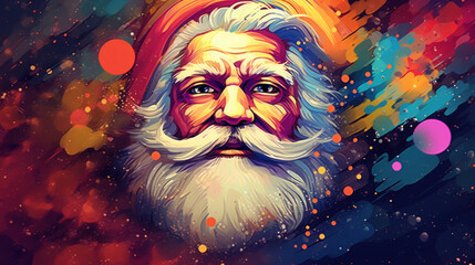 Illustration of Santa Claus face on a colorful background