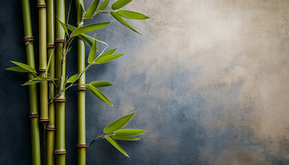 Wall Mural - bamboo stems and leaves on a textured background empty copy space