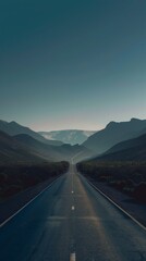 Poster - A long road with mountains in the background