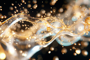 Poster - This captivating abstract wallpaper showcases shimmering droplets intertwining gracefully against a deep backdrop, creating an enchanting atmosphere filled with movement and light