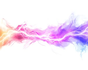 Poster - A vibrant burst of colored light waves and electric energy, merging orange, pink, and purple hues on a white background.
