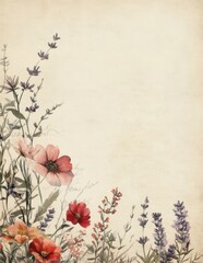 Wall Mural - Delicate wildflowers on a soft beige vintage background with floral accents
