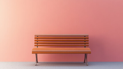 wooden bench against soft pastel pink background creates serene and inviting atmosphere, perfect for relaxation and contemplation