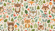 © Selene Studio - Whimsical seamless pattern featuring cute woodland animals and forest elements, Forest, Woodland, Animals, Cute, Seamless