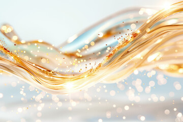 Poster - A mesmerizing blend of flowing gold and blue waves creates a serene atmosphere, enhanced by soft sparkling highlights, ideal for use as a background or wallpaper