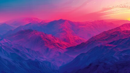 Wall Mural - A beautiful mountain range with a pink and purple sky