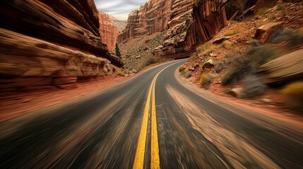 Poster - A road with a yellow line down the middle