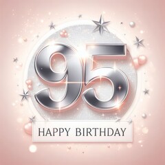 Wall Mural - Elegant 95th birthday card design featuring silver numbers and festive decorations.