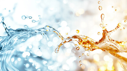 Poster - Water splashes with striking contrast showcase a blend of cool blue and warm orange tones. This artistic depiction creates a visually engaging backdrop, ideal for enhancing any digital space