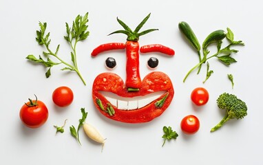 face from vegetables on white background --ar 8:5 --v 6.1 Job ID: 965f5452-a02e-49ca-ad71-8760c305d878