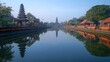 © sarun - The calm, reflective waters of the moat around Pura Taman Ayun, with the temple towers mirrored on the surface.