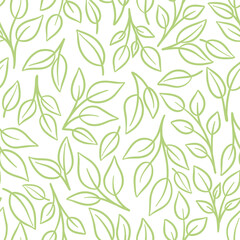 Poster - Seamless leaf pattern, green and white seamless repeating tile, hand drawn