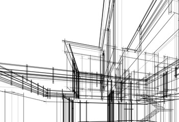 Architectural drawing vector 3d illustration