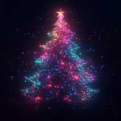 Wall Mural - vibrant Christmas tree adorned with colorful lights and sparkling effects creates magical holiday atmosphere. glowing star on top adds festive touch to this enchanting scene