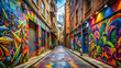 © Selene Studio - Vibrant urban street art and graffiti in a colorful alleyway, capturing the essence of city culture and vibe, urban