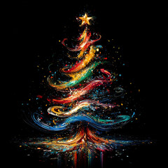 Wall Mural - vibrant Christmas tree adorned with colorful swirls and shining star, creating festive and joyful atmosphere. artistic representation captures essence of holiday cheer