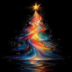 Wall Mural - vibrant Christmas tree with colorful swirling effects radiates joy and warmth, perfect for festive season. star atop shines brightly, enhancing magical atmosphere