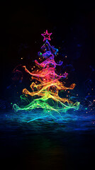 Wall Mural - vibrant christmas tree glows with colorful lights, creating magical and festive atmosphere. swirling