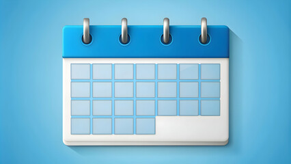 Blue calendar icon isolated on background with empty schedule for appointments and meetings, organizer, planner, timetable