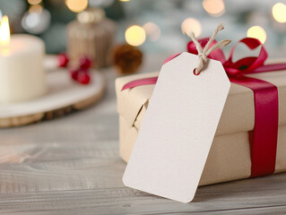 blank gift tag mockup on a christmas gift background