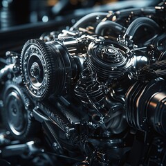 Close up details of car engine. Modification of the engine