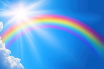 a rainbow is seen in the sky with the sun shining brightly behind it