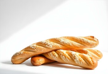 fresh baguettes bread on white background