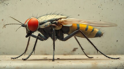 Wall Mural - close up photography of a fly with red eyes