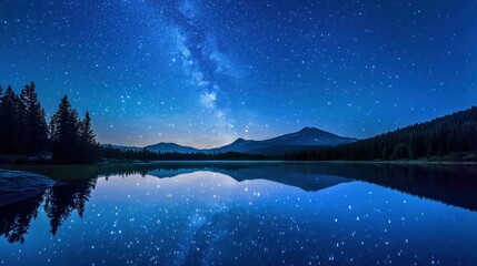 Poster - Night Sky Reflection in a Mountain Lake