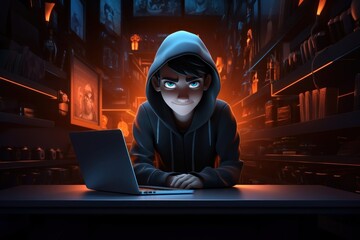 Wall Mural - Computer cartoon laptop hoodie.