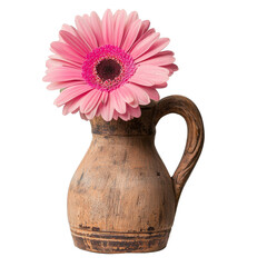 Wall Mural - A rustic jug with a pink flower on display transparent